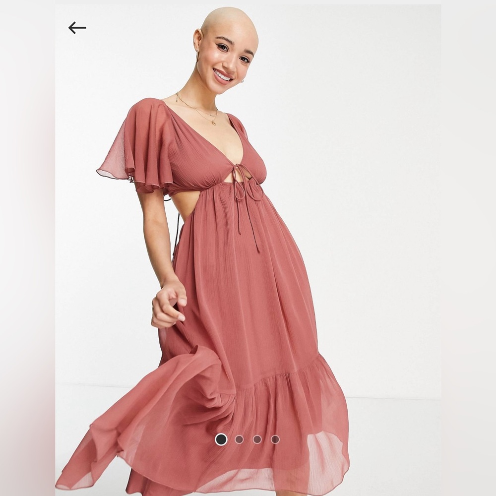 ASOS Design Rose Soft Tiered Tie Front/Back Midi Dress - Size 12